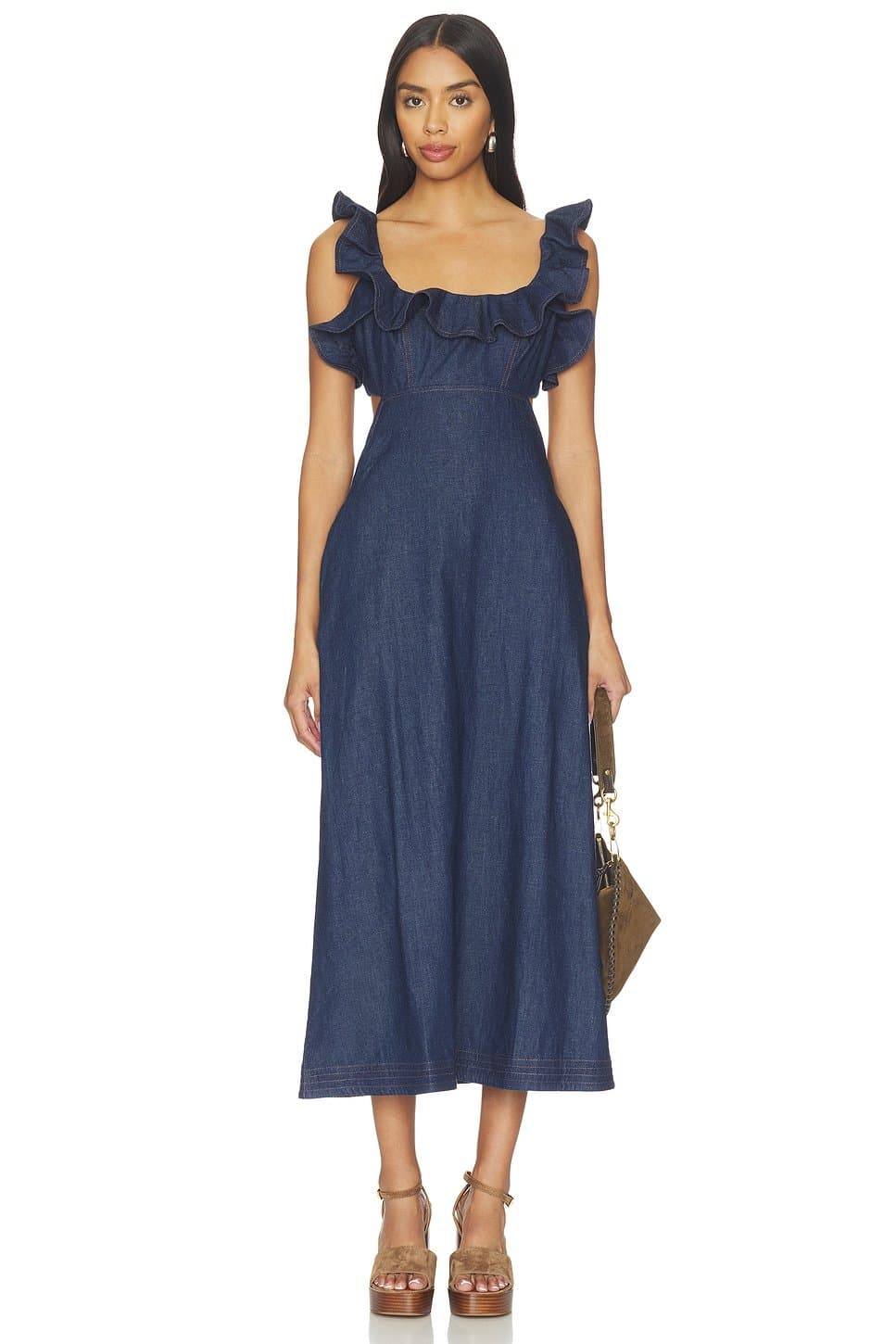 revolve Aster Denim Frill Midi Dress