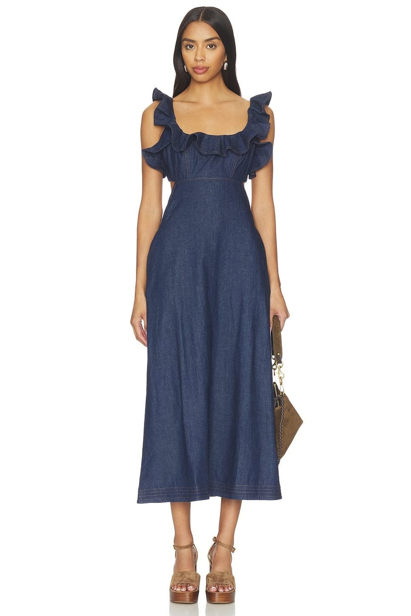 revolve Aster Denim Frill Midi Dress - 1