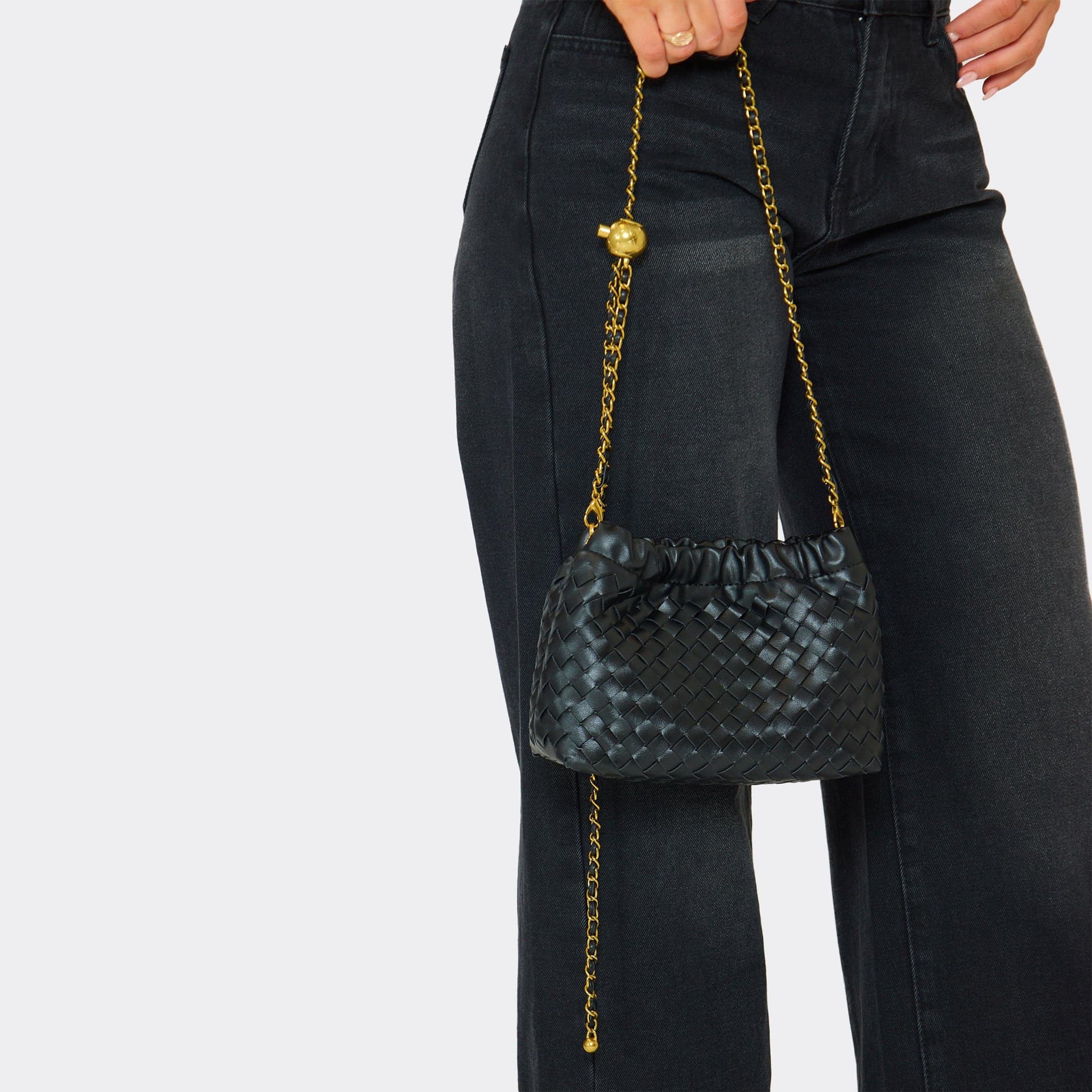 EGO EGO Black Woven Faux Leather Cross Body Bag