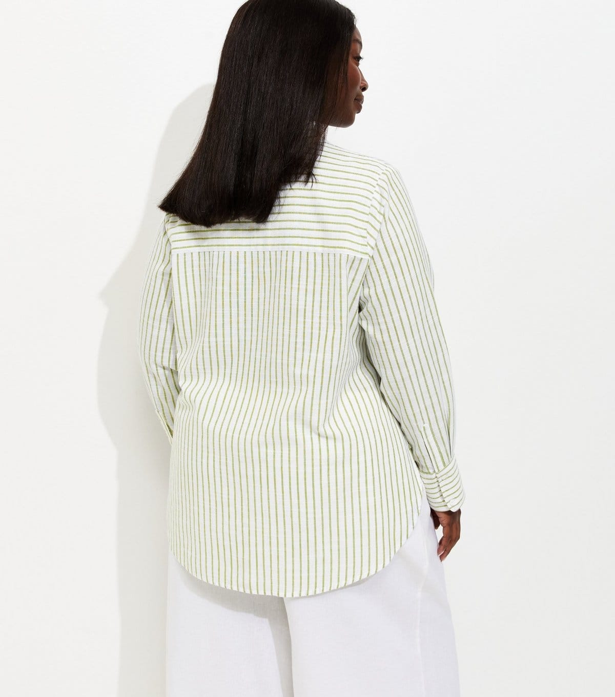 New Look Women's Plus Size Green Cotton Striped Long Sleeve Shirt Curves New Look - 4