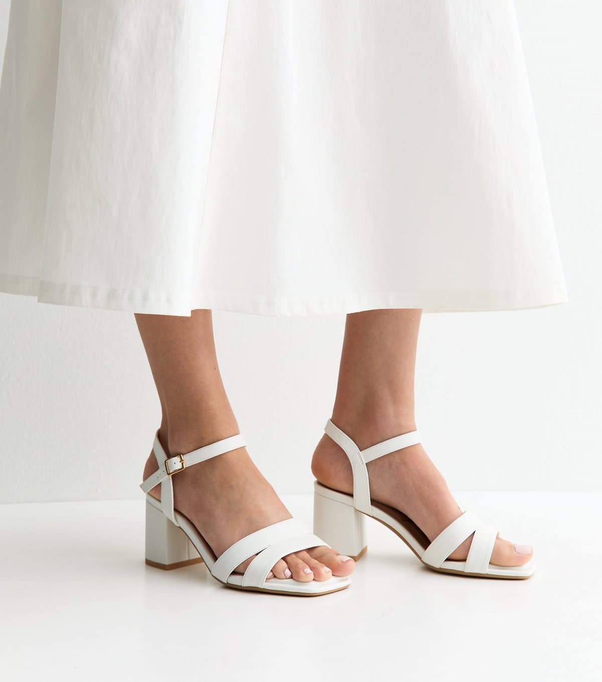 New Look Women's Wide Fit White Faux Leather Cut Out Strap Sandals Vegan New Look