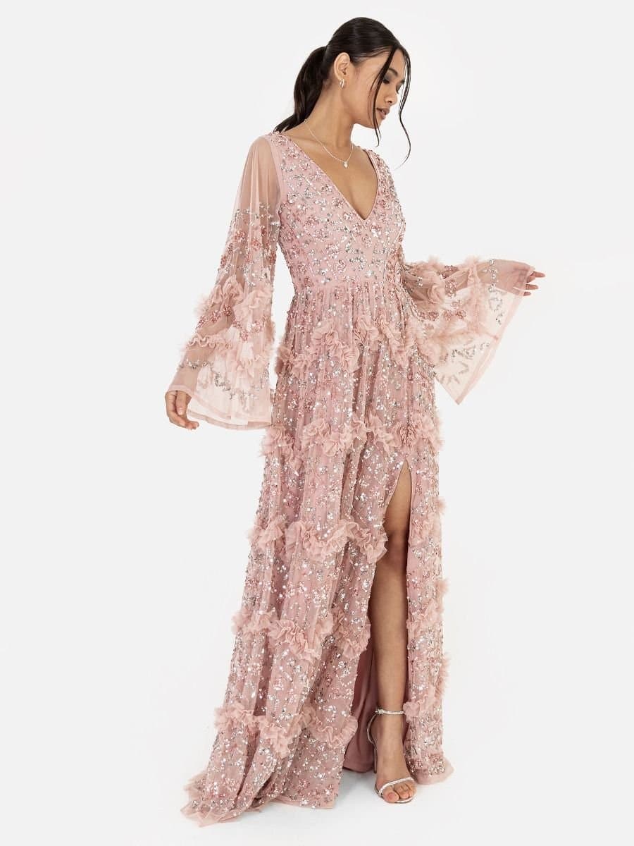 Maya Deluxe Maya Deluxe Women's Fully Embellished Maxi Dress in Light Pink