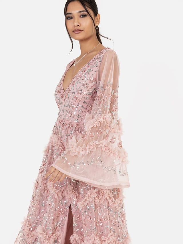 Maya Deluxe Maya Deluxe Women's Fully Embellished Maxi Dress in Light Pink - 2