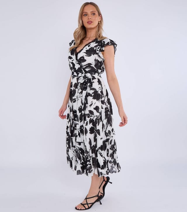 Gini London Women's Black Floral Print Midi Wrap Dress Gini London New Look - 3