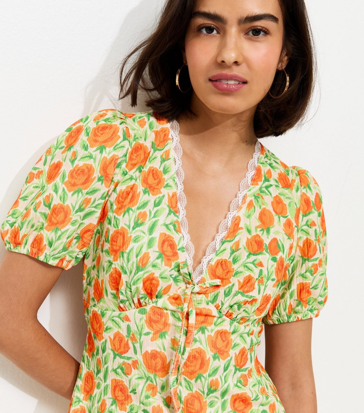 New Look Women's Cream Floral Print Lace Trim Mini Dress New Look - 2