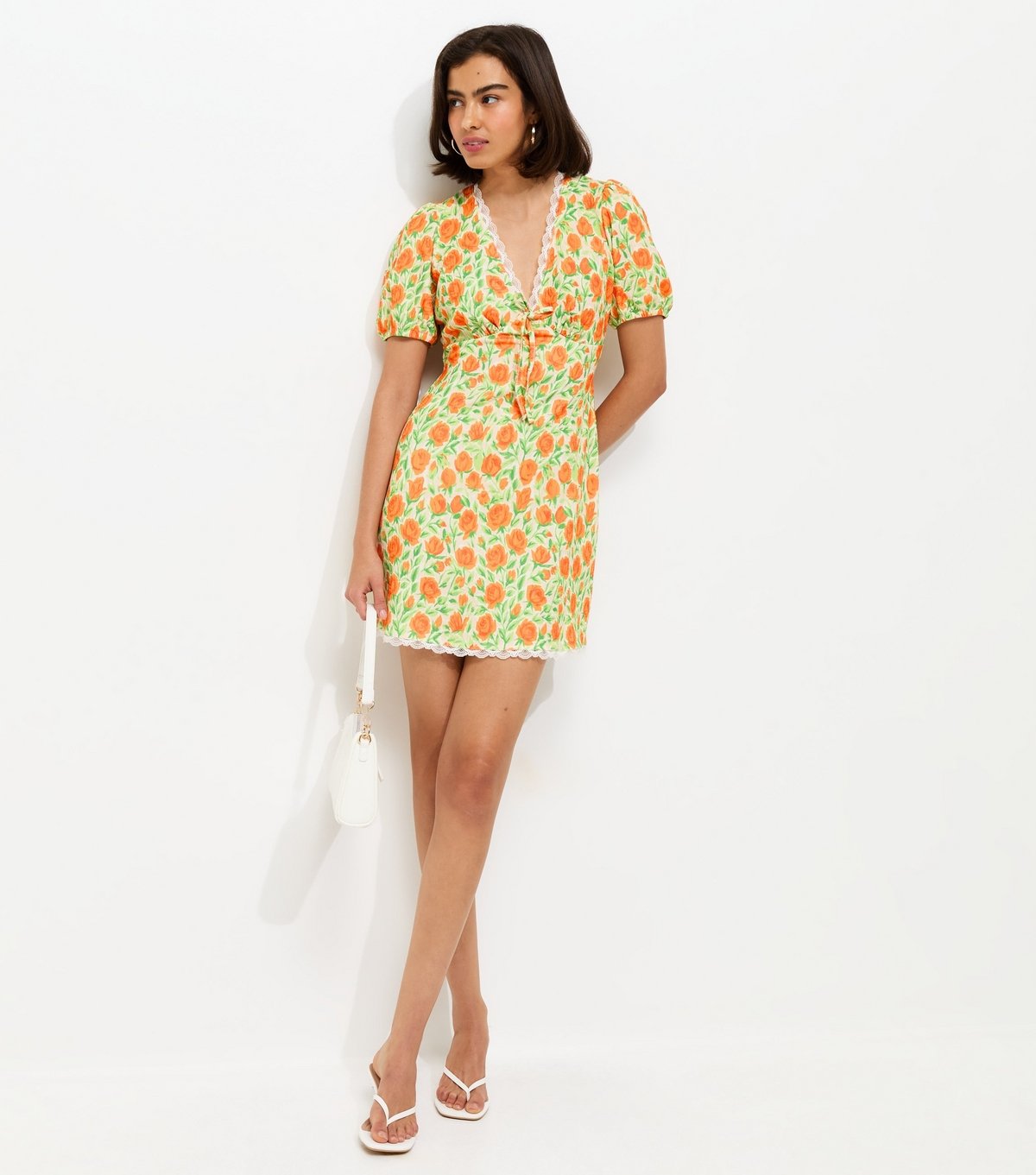 New Look Women's Cream Floral Print Lace Trim Mini Dress New Look - 3