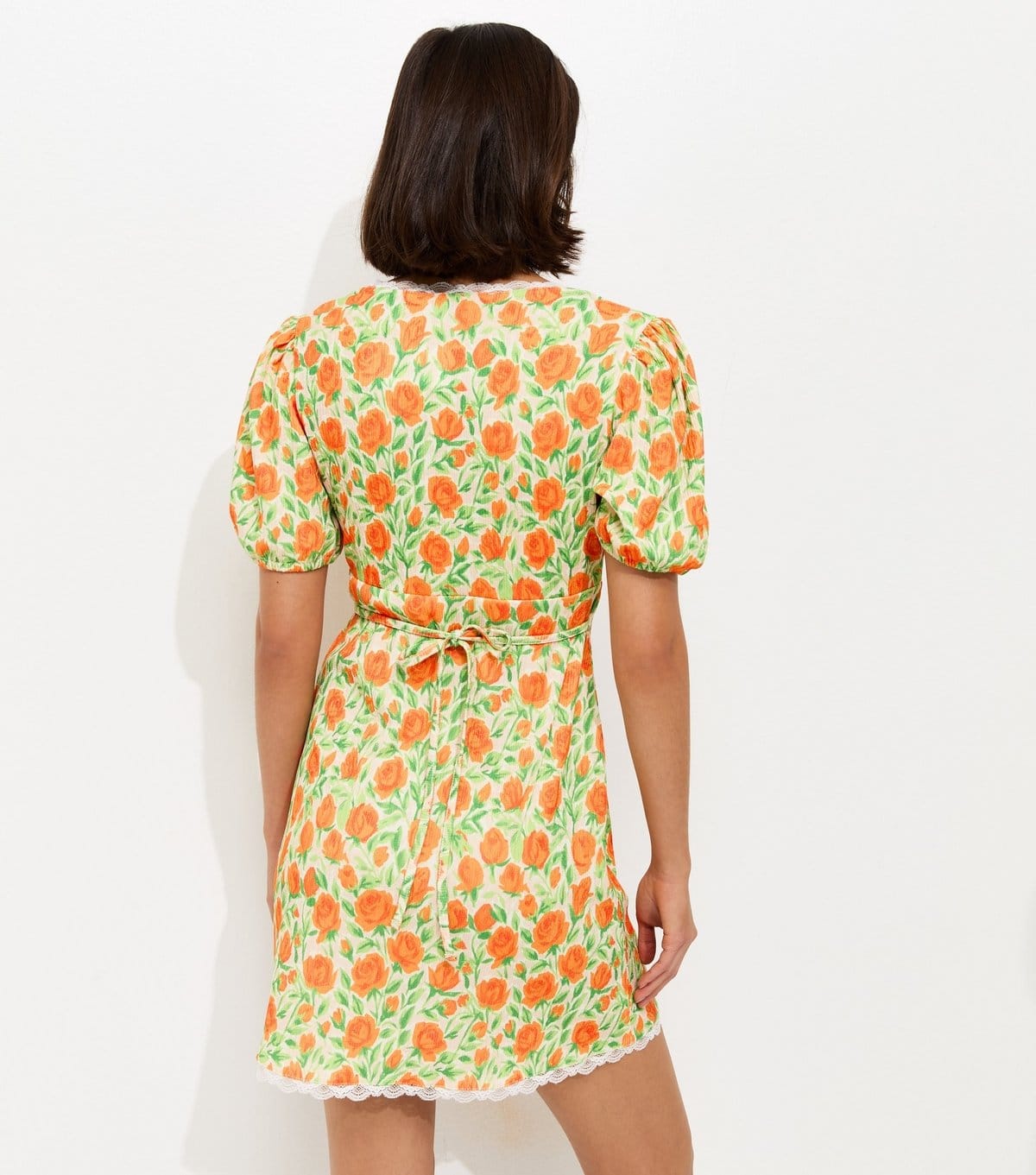New Look Women's Cream Floral Print Lace Trim Mini Dress New Look - 4