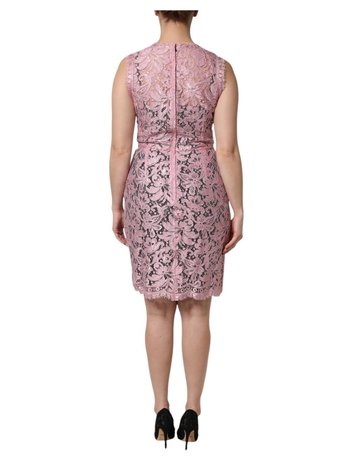 Dolce & Gabbana Dolce & Gabbana Women's Pink Floral Lace Sleeveless Sheath Dress - 4