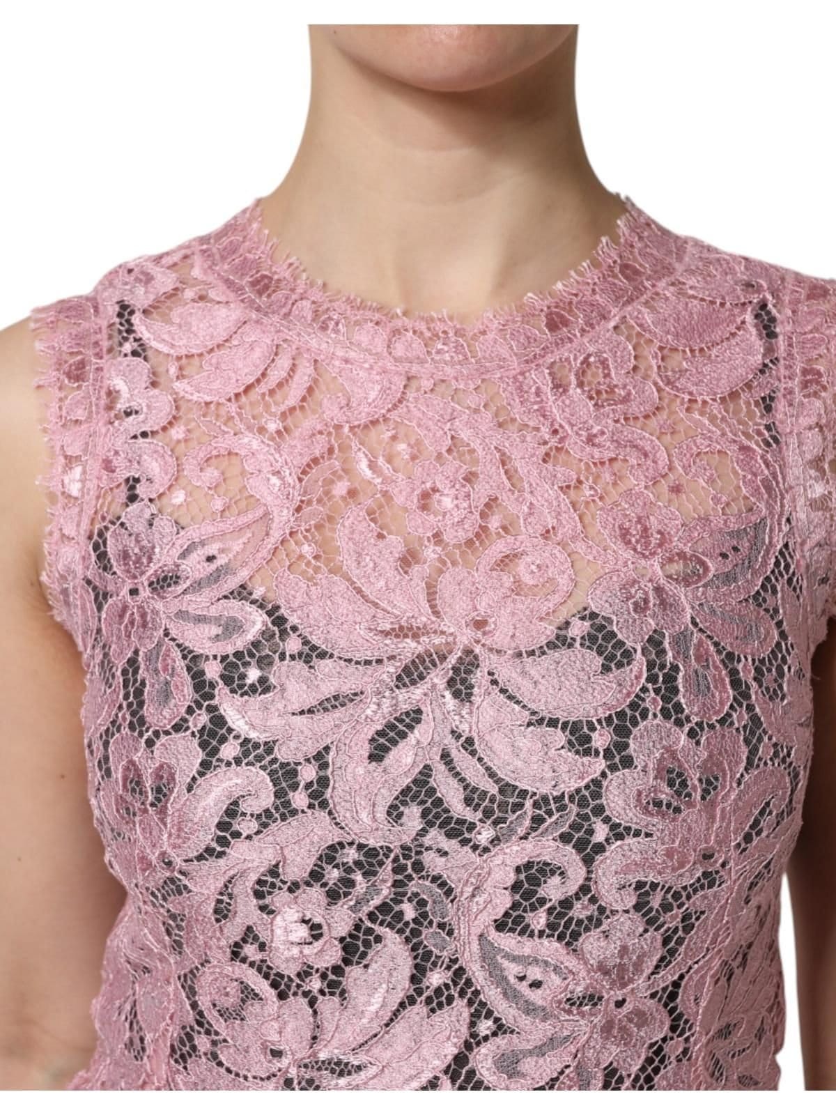 Dolce & Gabbana Dolce & Gabbana Women's Pink Floral Lace Sleeveless Sheath Dress - 4