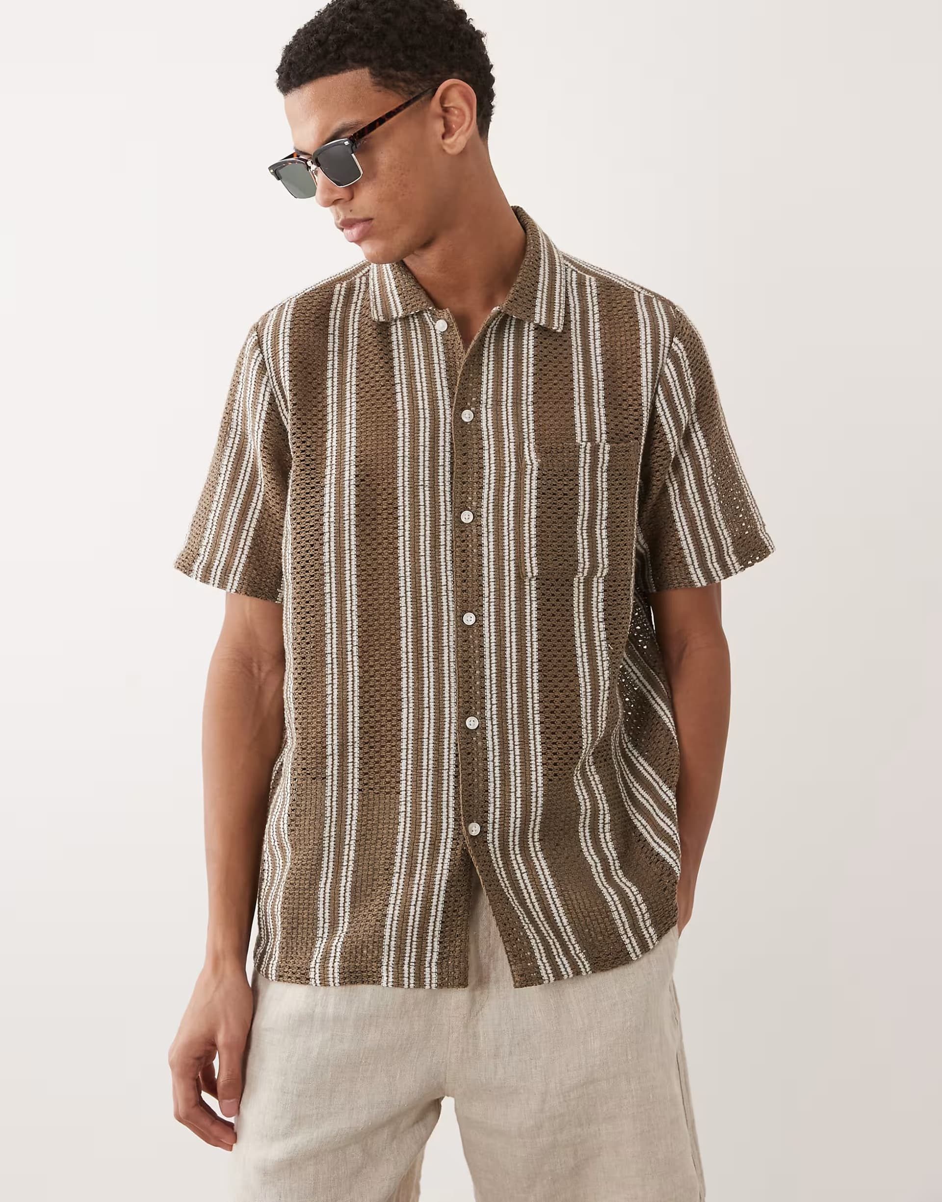 ASOS New Look textured stripe shirt in khaki