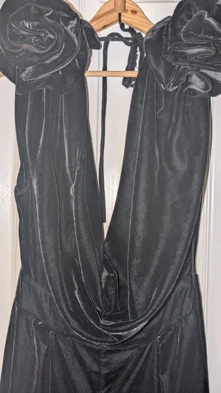 ASOS ASOS Luxe Women's Black Velvet Corsage Cowl Neck Wide Leg Jumpsuit Size 12