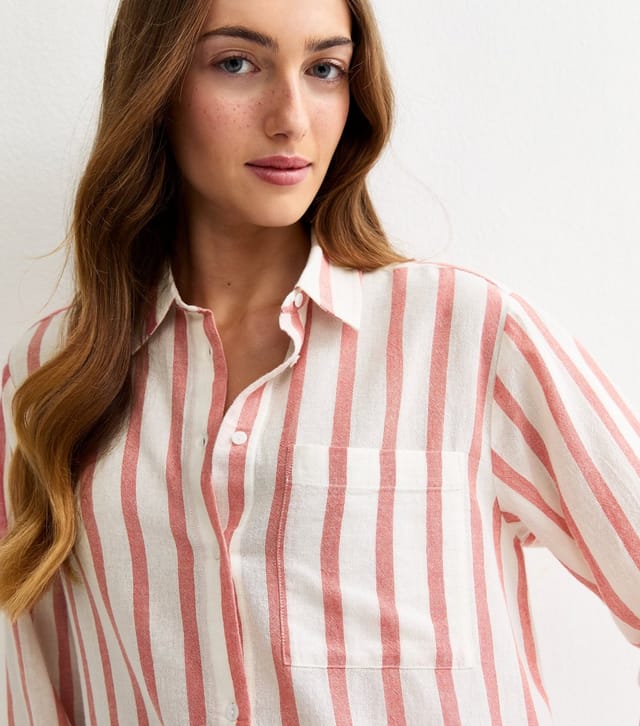 New Look Women's Tall Pink Cotton Striped Long Sleeve Shirt New Look - 2