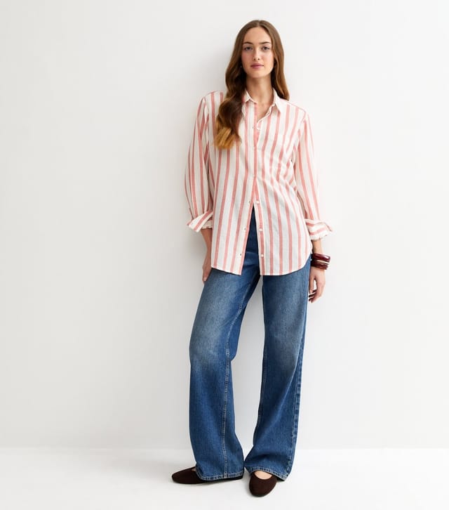 New Look Women's Tall Pink Cotton Striped Long Sleeve Shirt New Look - 3