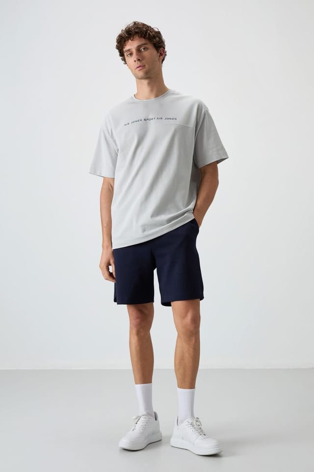 Tommy Life Tommy Life Men's Oversized Crew Neck Printed T-Shirt in Light Grey - 2