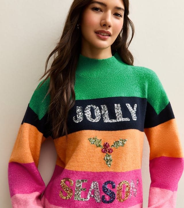 Sunshine Soul Women's Multicoloured Sequinned Jolly Season Christmas Jumper Sunshine Soul New Look - 2