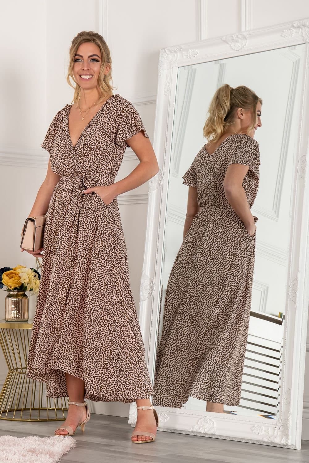 Jolie Moi Jolie Moi Women's Selina Wrap Dip Hem Dress in Pink