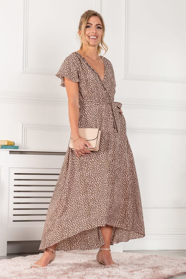Jolie Moi Jolie Moi Women's Selina Wrap Dip Hem Dress in Pink - 3