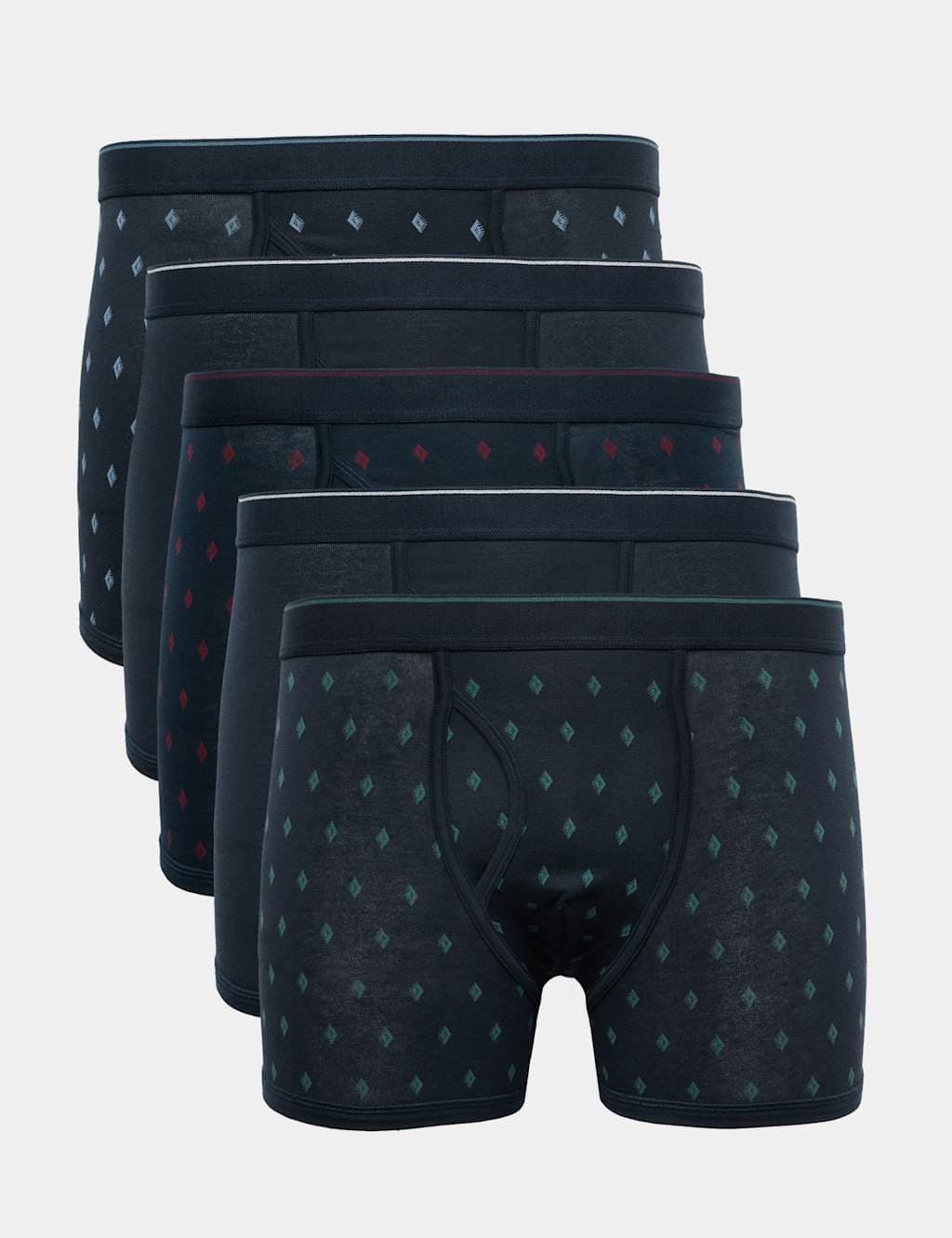 Marks & Spencer M&S 5 Pack Cotton Stretch StayNew™ Diamond Trunks Navy Mix