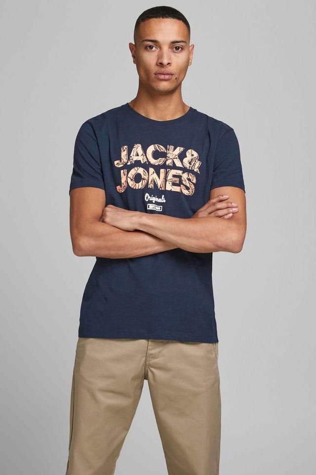 jack & jones Jack & Jones Men's Navy Cotton T-Shirt Crew Neck Casual Tee, Size S - 2