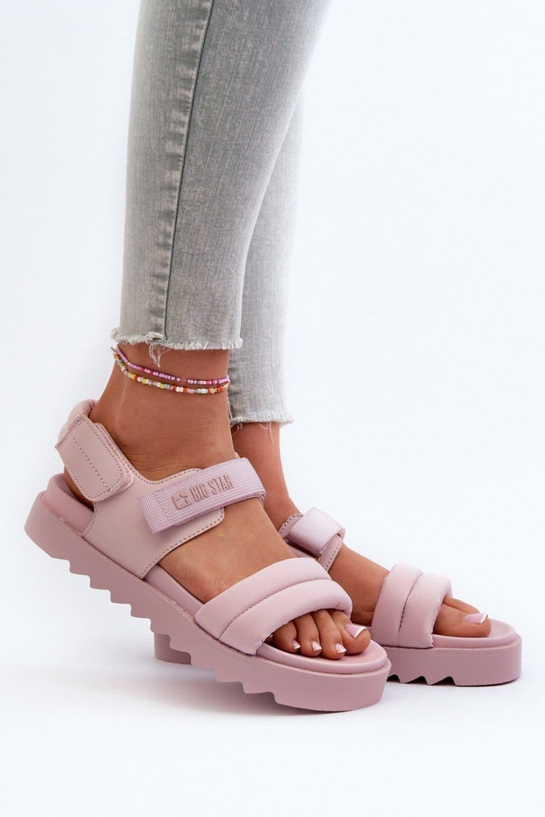 Love Lace Love Lace Pink Platform Velcro Sandals for Summer