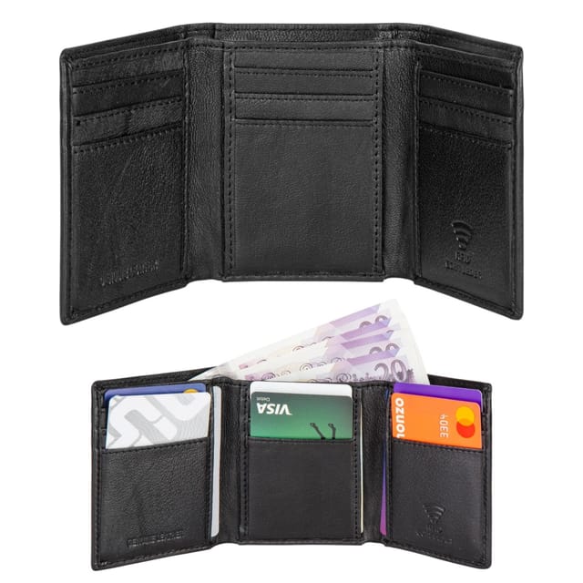 Woodland Leathers Woodland Leathers Men's Men's Genuine Leather RFID Trifold Wallet in Black - 2