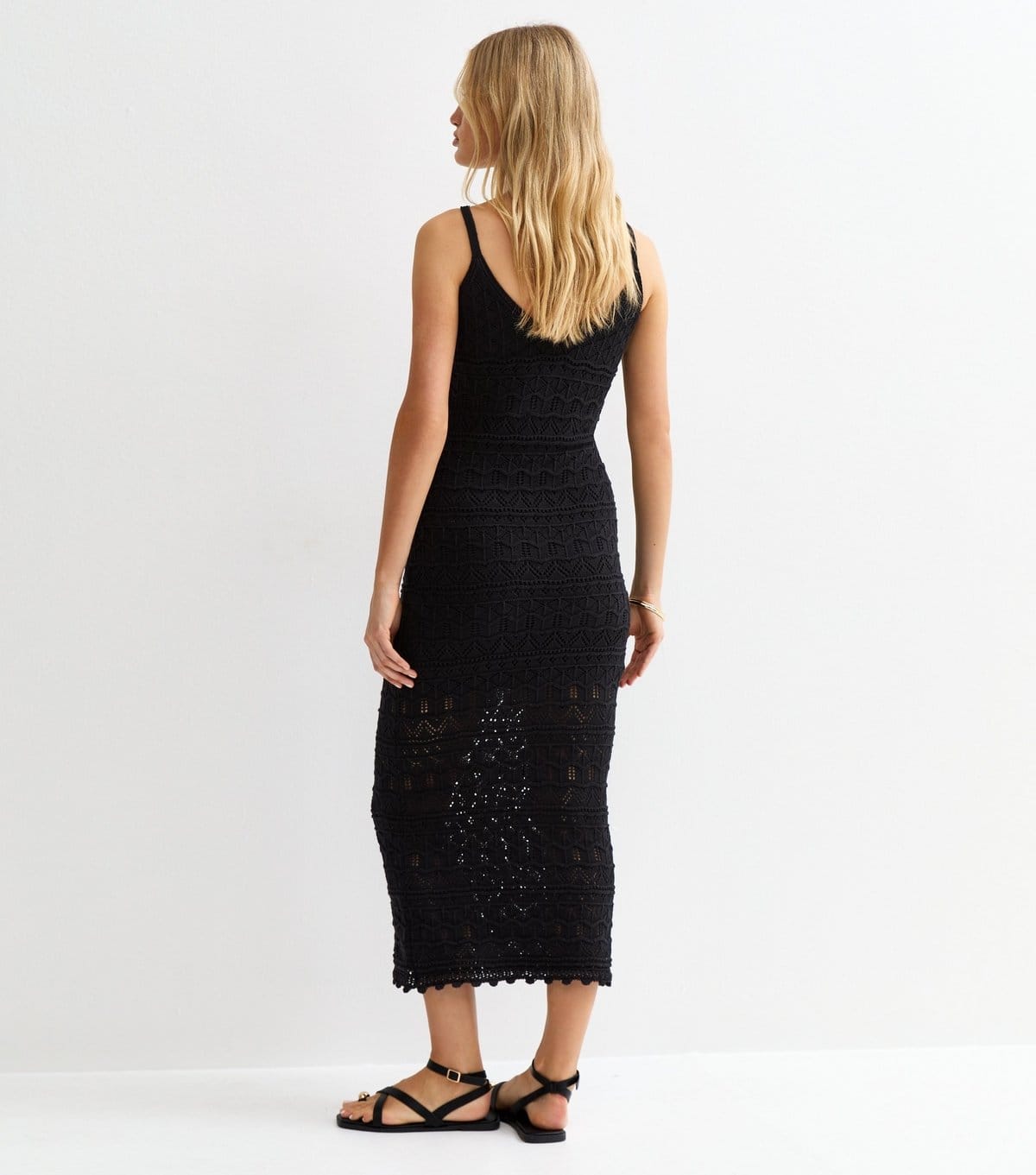 New Look Women's Black Cotton Rich Open Knit V-Neck Midi Dress New Look - 4