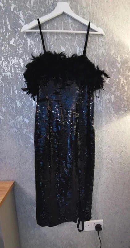 River Island River Island Black Sequin and Feather Party Dress UK 8 brand new with tags on