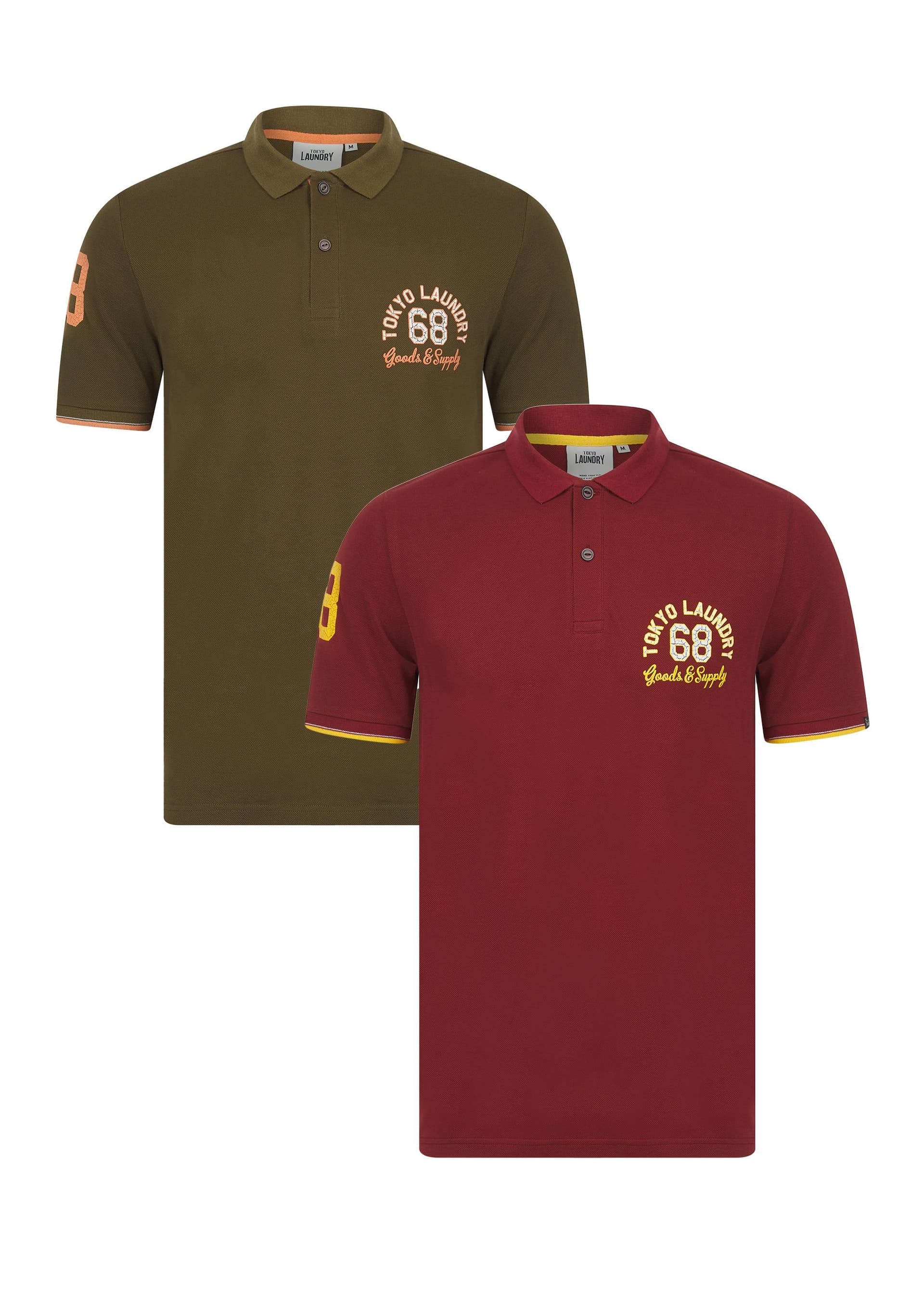 Tokyo Laundry Tokyo Laundry Men's 2-Pack Cotton Piqué Sporty Polo Shirt with Contrast Collar in Olive