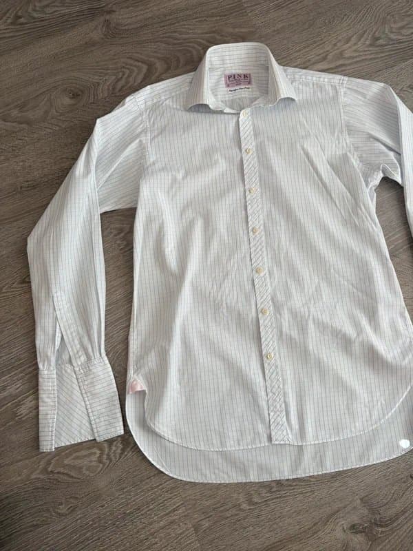 Thomas Pink Thomas Pink White Blue Check Formal Shirt UK 16 / 36 Superfine Two Fold Cotton Smart Office Classic