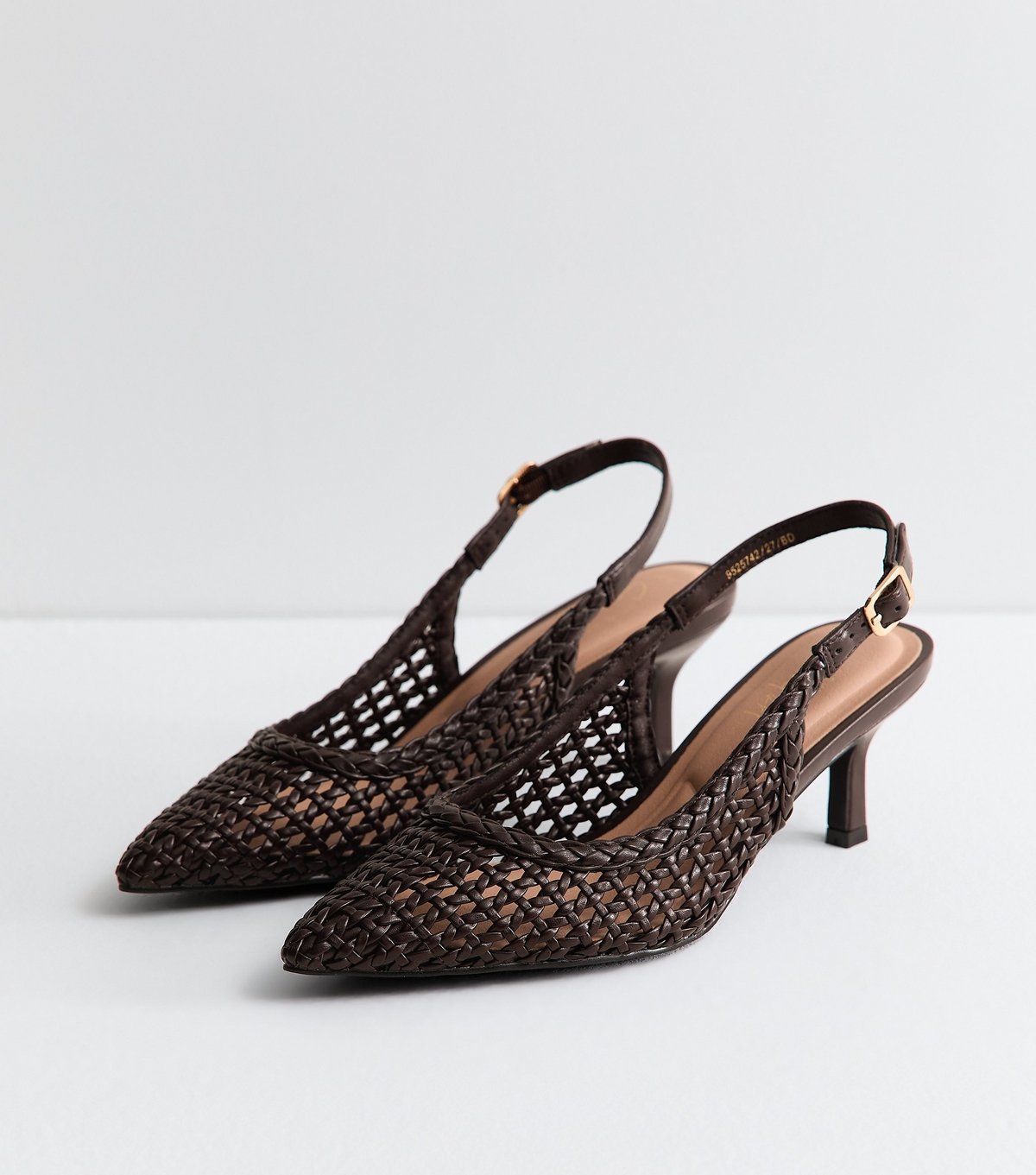 New Look Women's Dark Brown Faux Leather Woven Slingback Pumps Vegan New Look - 3