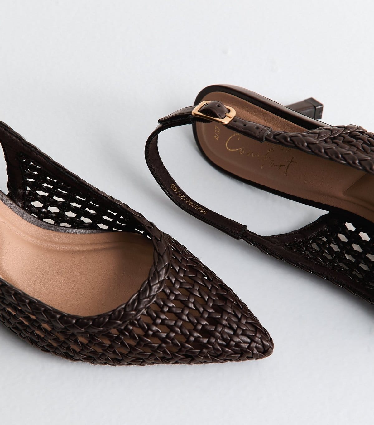 New Look Women's Dark Brown Faux Leather Woven Slingback Pumps Vegan New Look - 4