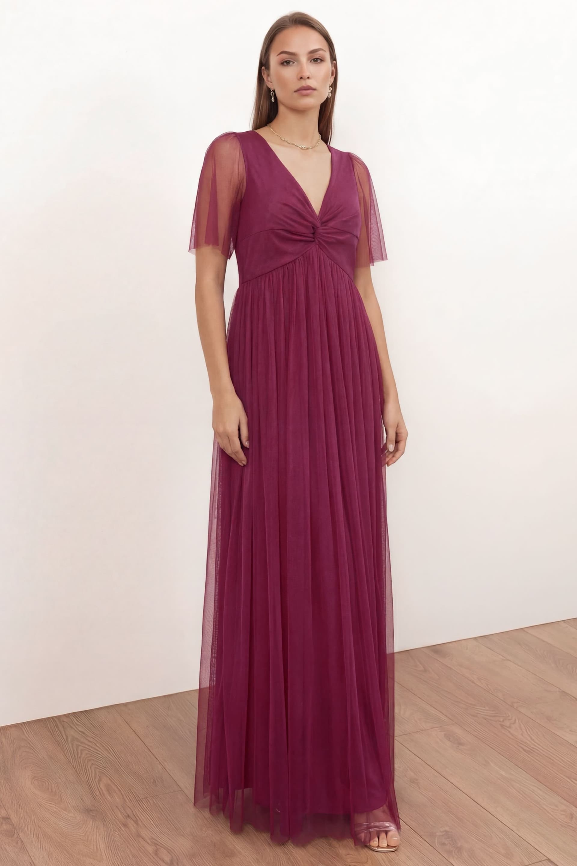 Anaya with Love Anaya with Love Women's Twist Detail Short Sleeve Maxi Dress in Cerise