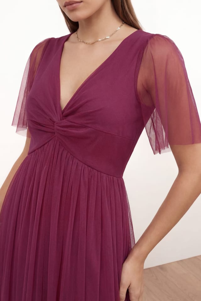 Anaya with Love Anaya with Love Women's Twist Detail Short Sleeve Maxi Dress in Cerise - 3