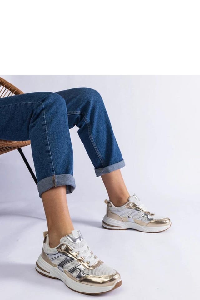 Love Lace Love Lace Women's Elegant Gold Insert Low Cut Sports Sneakers with Lace Up in White - 2