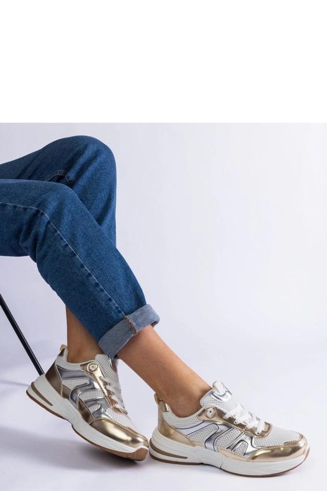 Love Lace Love Lace Women's Elegant Gold Insert Low Cut Sports Sneakers with Lace Up in White - 3