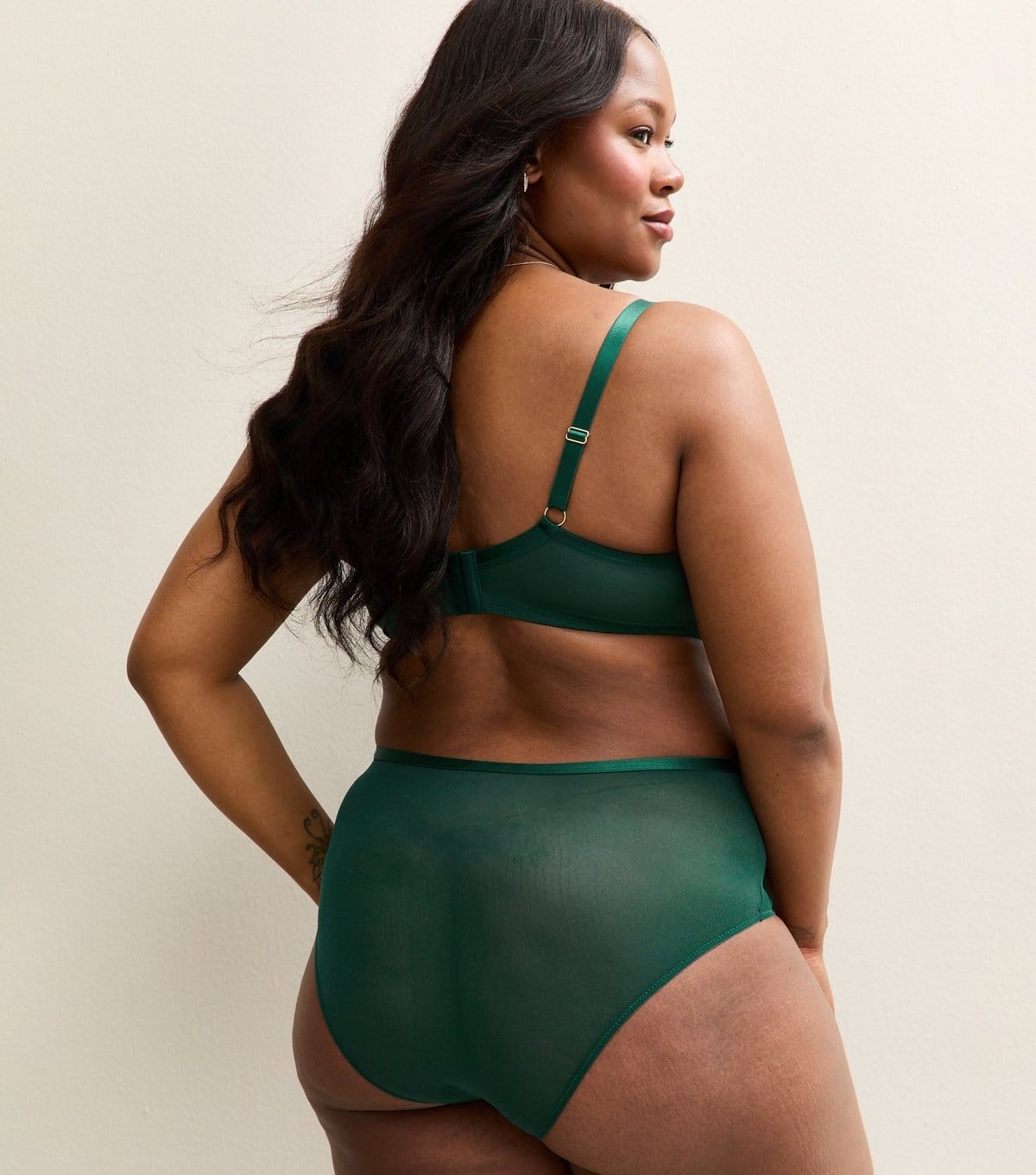 New Look Women's Plus Size Dark Green Floral Panelled Satin Brazilian Briefs Curves New Look - 4