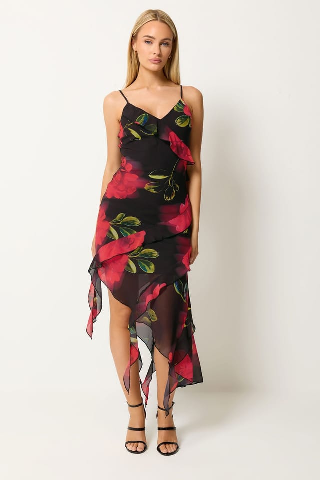 Star By Julien Macdonald Star by Julien Macdonald Women's Floral Ruffle Midi Dress in Black - 3