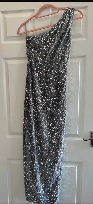 Shein Stunning black/silver sequin one shoulder maxi dress