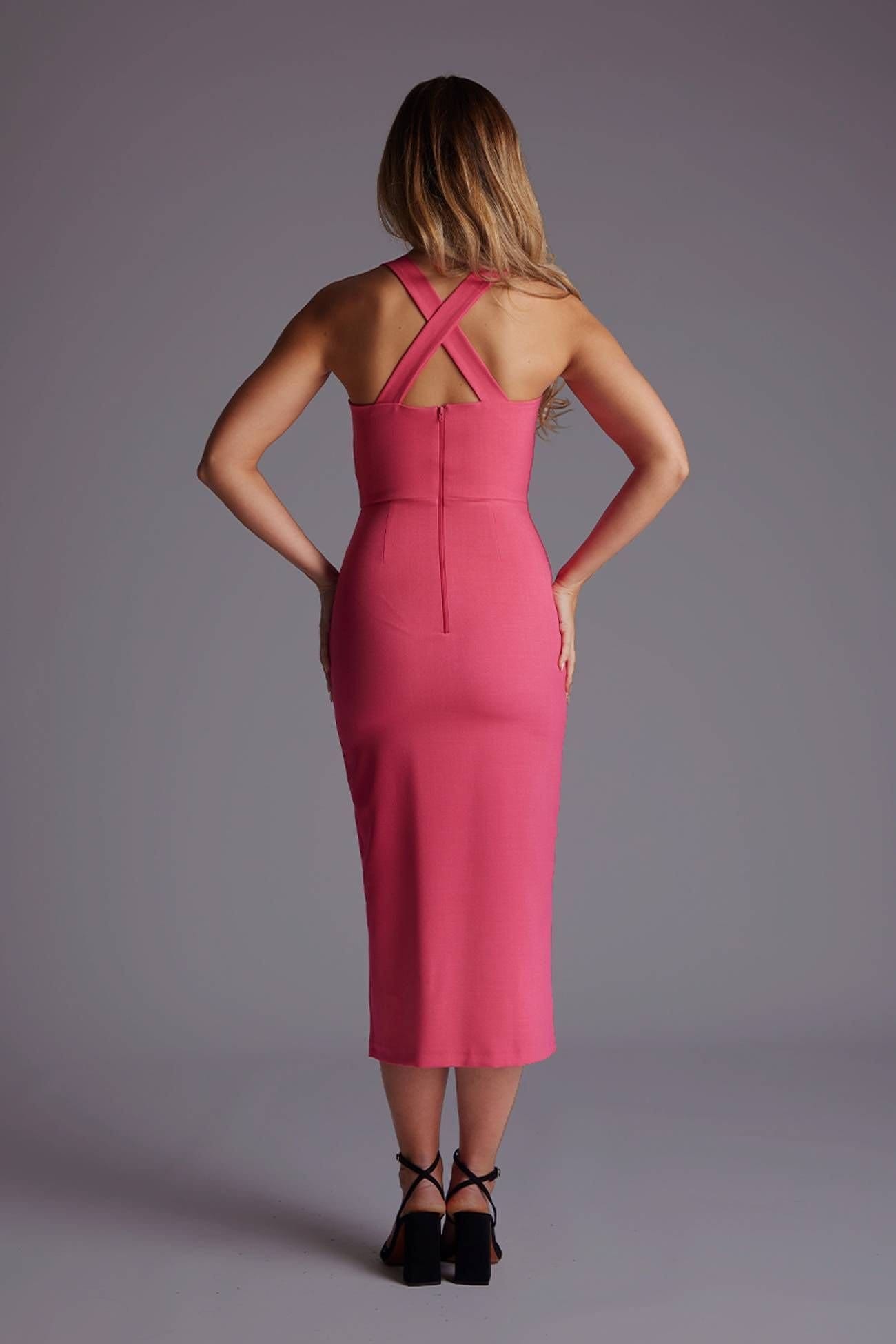 Vesper Vesper Women's Sweetheart Neckline Cross Strap Midaxi Dress in Pink - 4