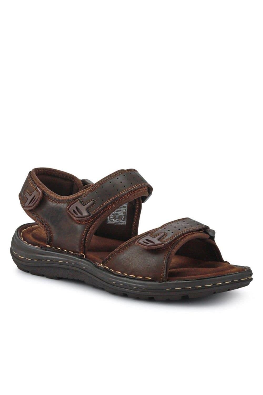 Pavers Pavers Men's Leather Adjustable Sandals in Brown