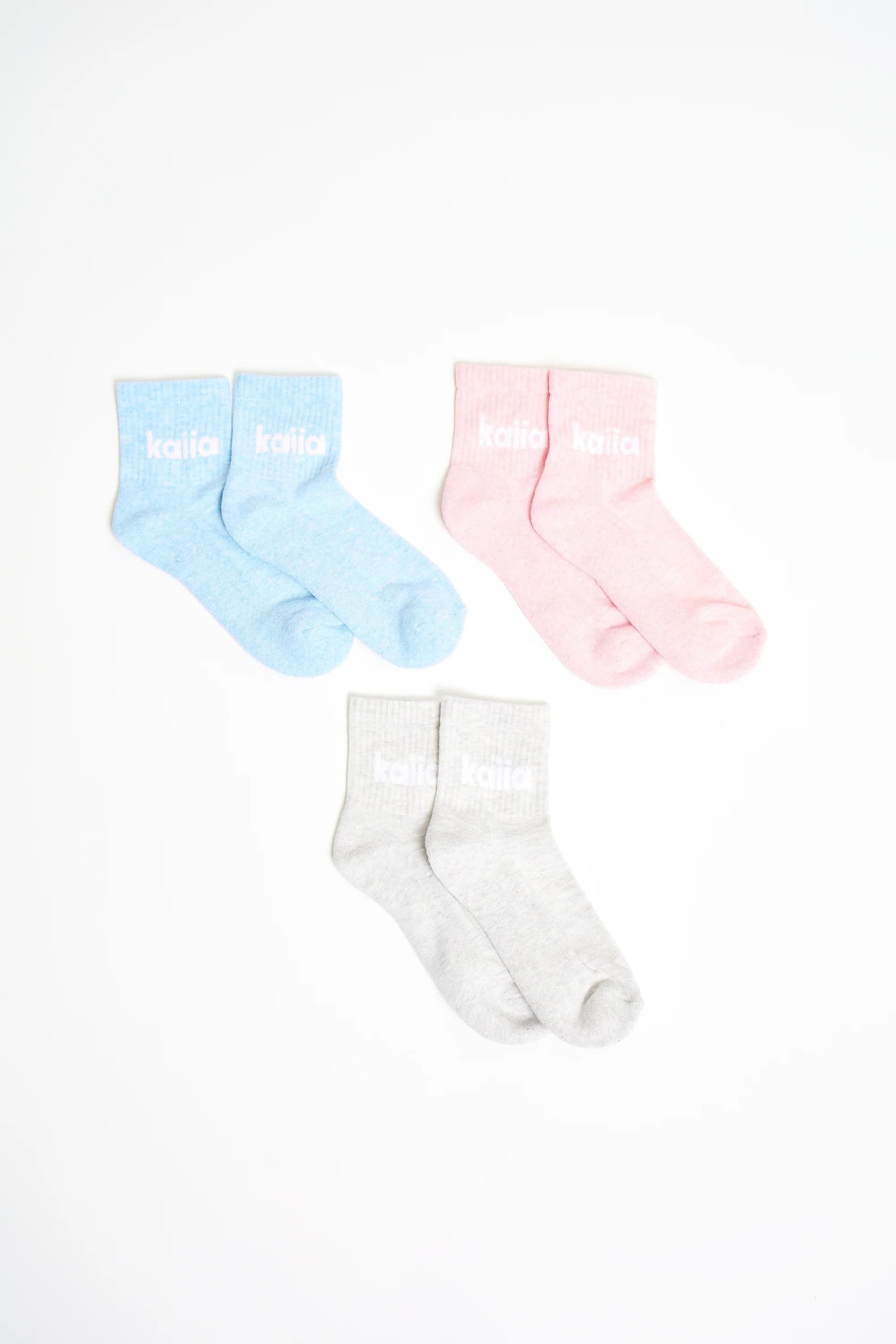 Kaiia Kaiia Pack of Three Logo Socks Pink, Blue & Grey Marl