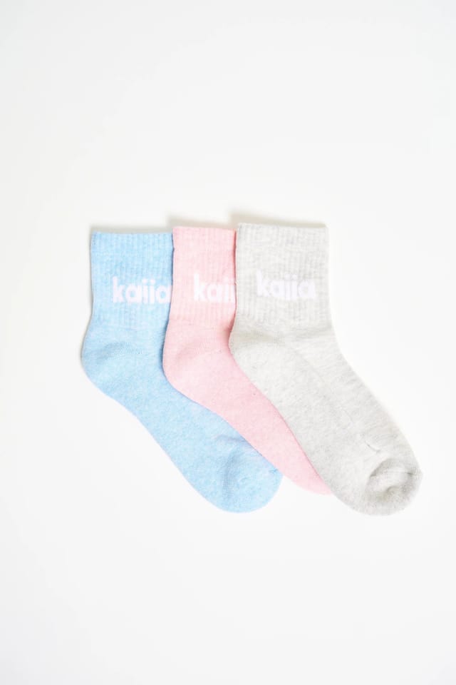 Kaiia Kaiia Pack of Three Logo Socks Pink, Blue & Grey Marl - 2