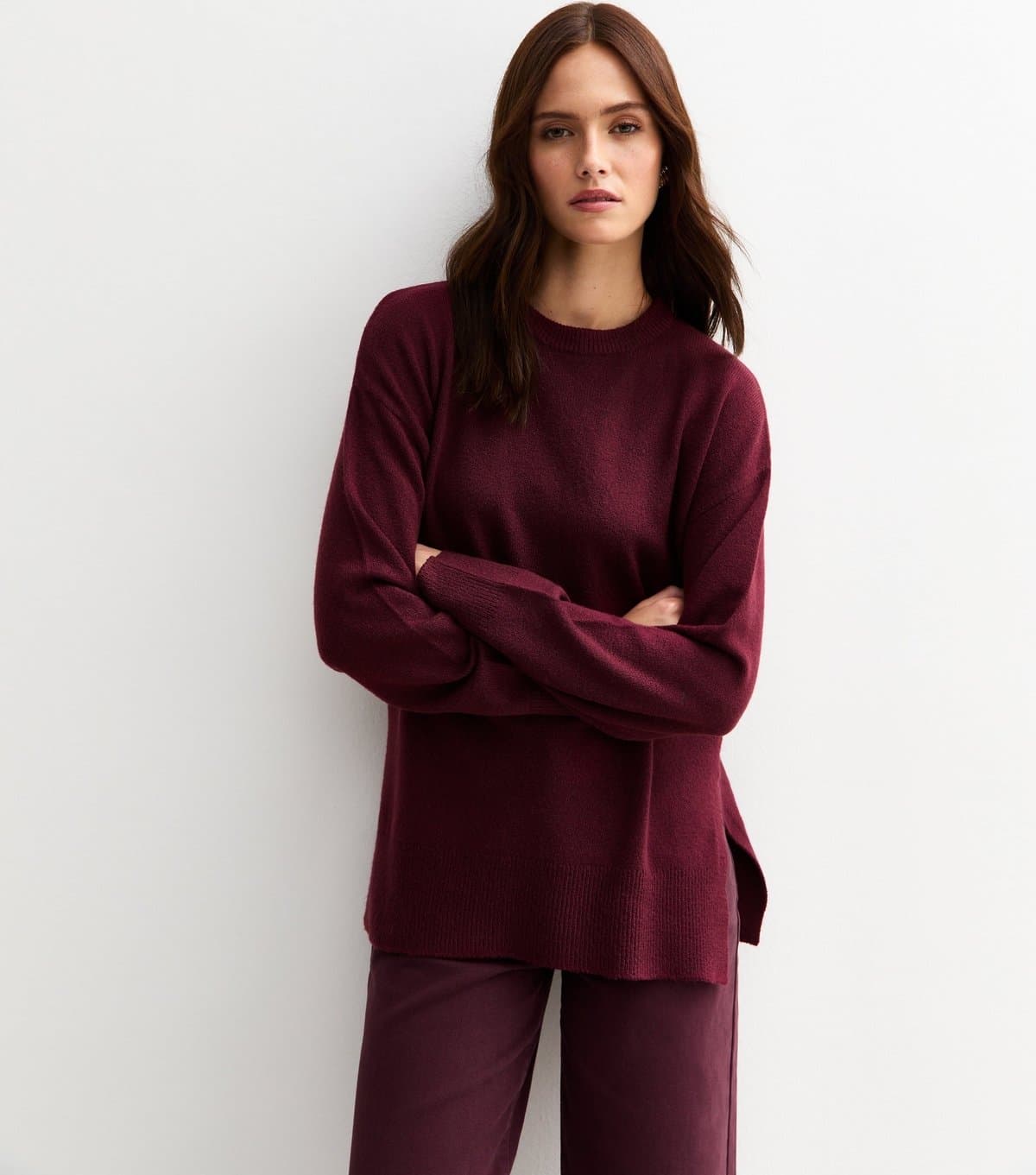 New Look New Look Plum Knitted Side Split Jumper