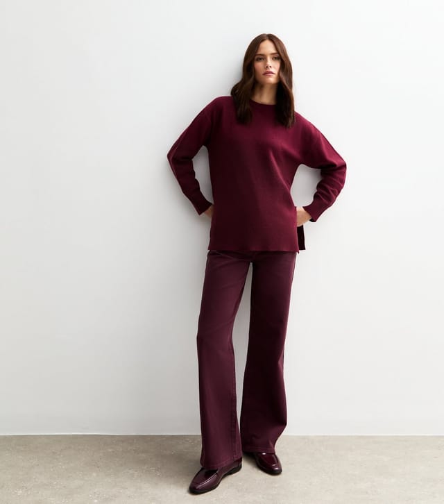 New Look Women's Light Burgundy Knitted Side Split Jumper New Look - 3