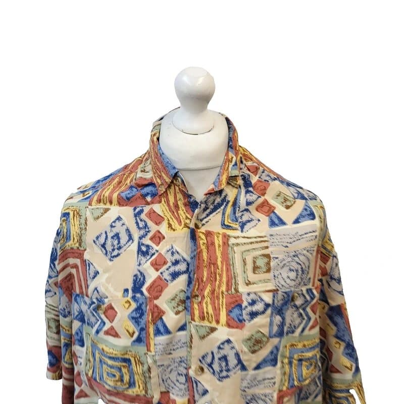 ASOS Asos Viscose Shirt Brown Blue Abstract Print Relaxed Fit UK Men's S