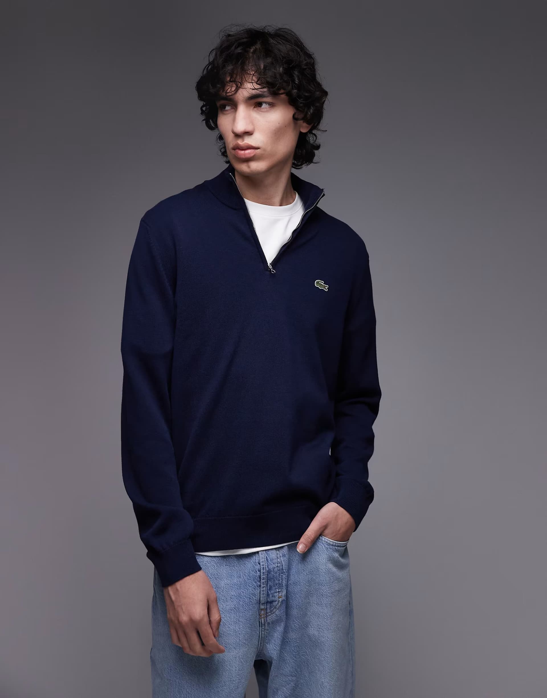 ASOS Lacoste quarter zip jumper in navy