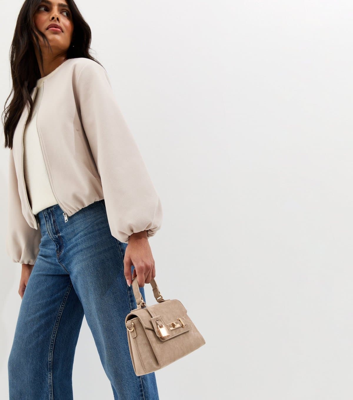 New Look New Look Mink Faux Suede Mini Turn Lock Crossbody Bag