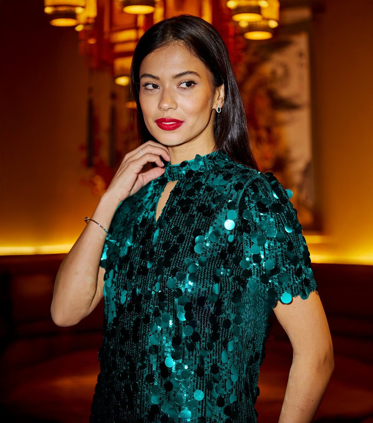 Yumi Women's Dark Green Sequin Mini Dress Yumi New Look - 2