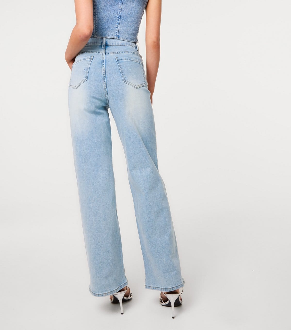Pink Vanilla Women's Light Blue Diamanté Embellished Wide Leg Jeans Pink Vanilla New Look - 4