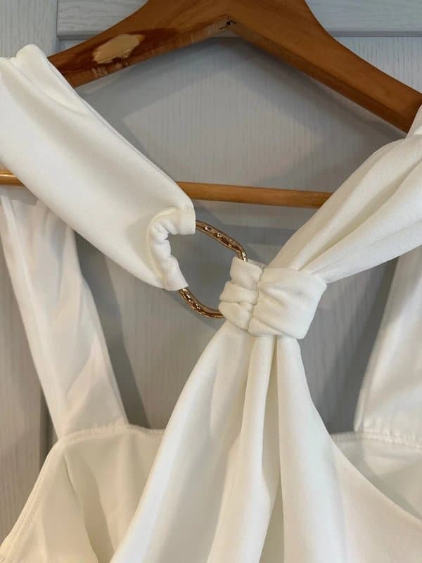 ASOS Design ASOS Design knot detail halter top with trim detail in ivory